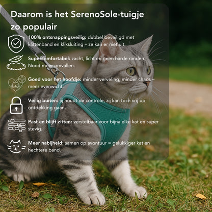 Serenosole™ CatVenture | Comfortabel anti-ontsnappingstuigje voor katten | Aanbevolen door dierenartsen (1+1 GRATIS)