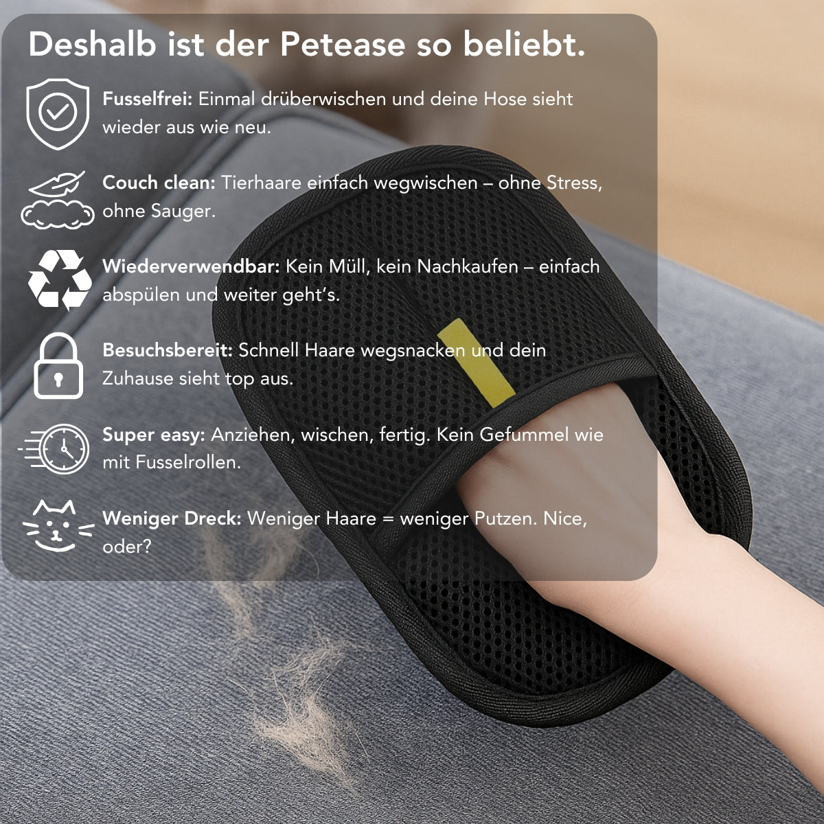 Serenosole™ Petease | Entfernt mühelos Tierhaare, Staub und Fussel in Sekunden (1+1 GRATIS)