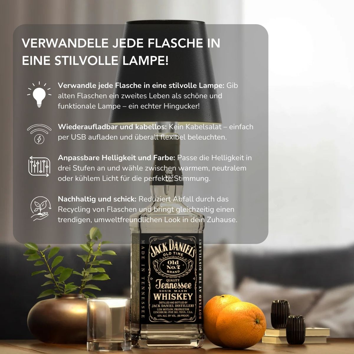 Serenosole™ BottleBright Flaschenlampe | Verwandelt jede Flasche in eine atemberaubende, kabellose Lampe | Schlaueste Leuchtflasche 2024