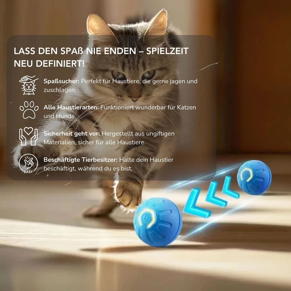 Serenosole™ ChaseGlow | Hüpft, rollt und leuchtet – endloser Spaß für dein Haustier | Interaktivster Haustierball 2025