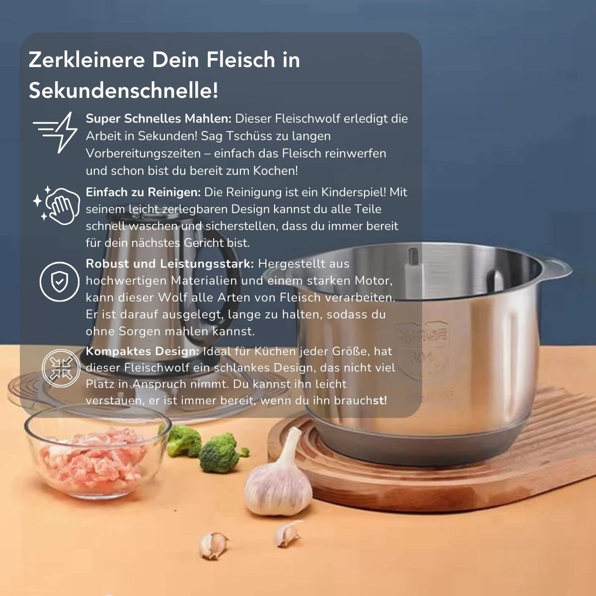 Serenosole™ ChopMaster Fleischwolf | Zerhäckselt Fleisch in Sekundenschnelle | Schnellster Fleischwolf 2024