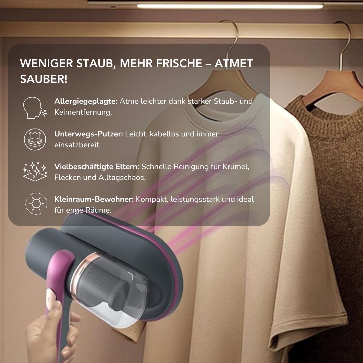 Serenosole™ DustBreeze | Vernichte Staub und Keime mit kräftiger Saugkraft | Der Leistungsstärkste Handstaubsauger 2025