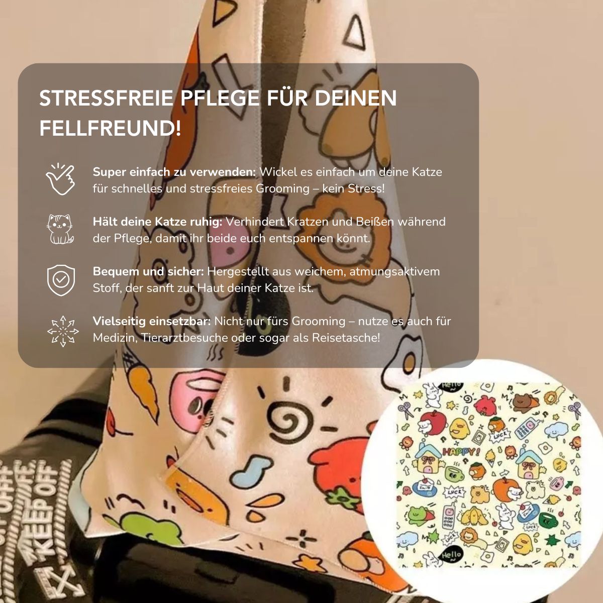 Serenosole™ PurrfectWrap | Wickel deine Katze ganz einfach für die Pflege ein | Die ultimative Katzenpflege-Lösung 2025