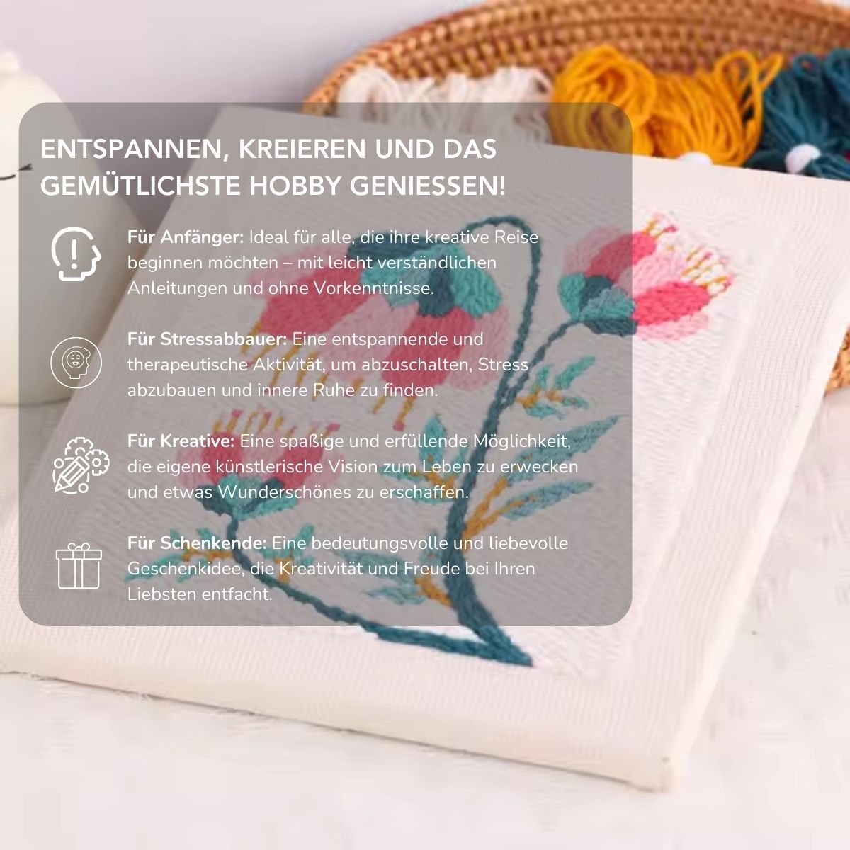 Serenosole™ ArtfulStitch | Dein kreativer Weg aus Stress &amp; Erschöpfung – Finde Ruhe, Stich für Stich | + GRATIS Komplettset